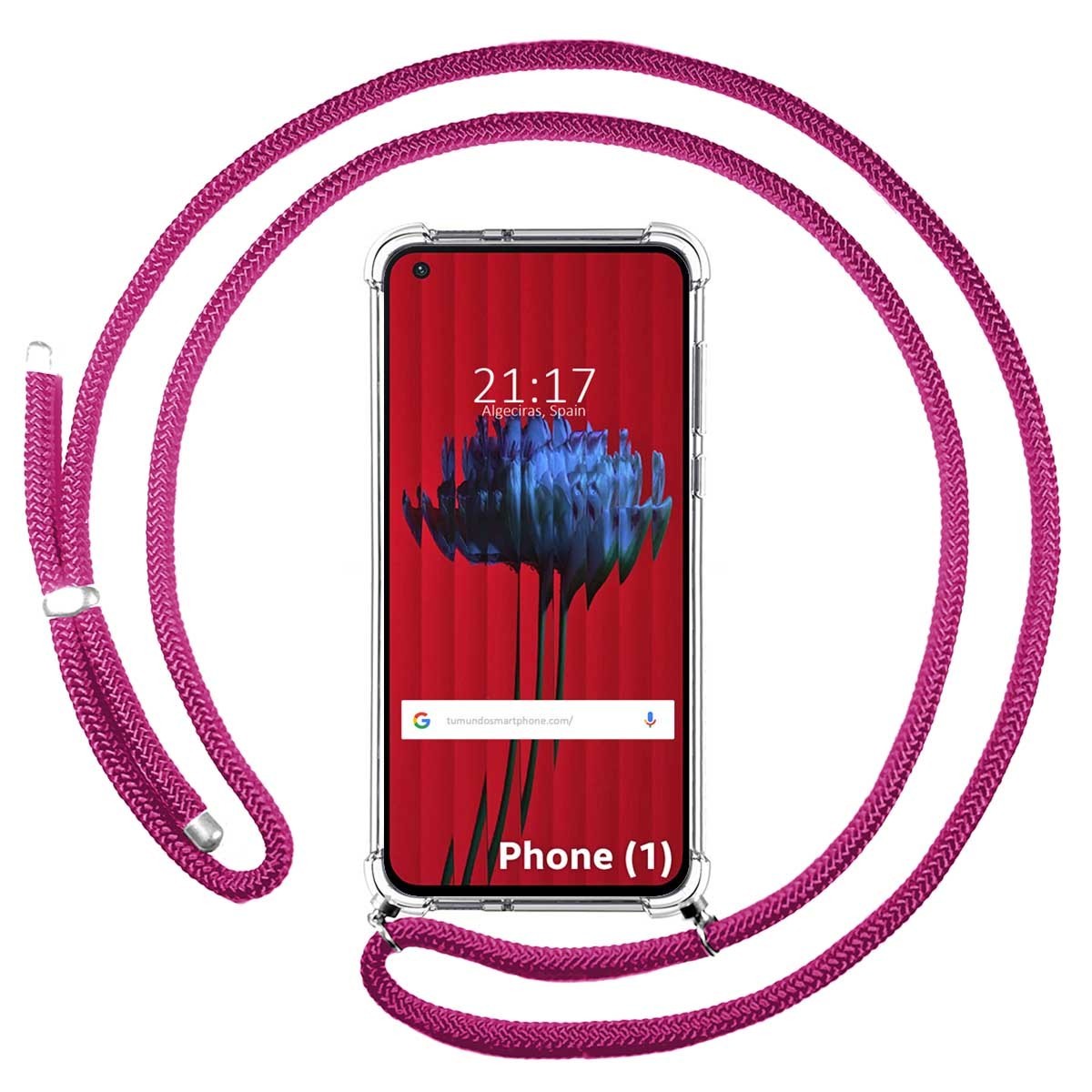 Funda Colgante Transparente para Nothing Phone 1 con Cordon Rosa Fucsia