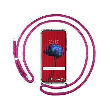 Funda Colgante Transparente para Nothing Phone 1 con Cordon Rosa Fucsia