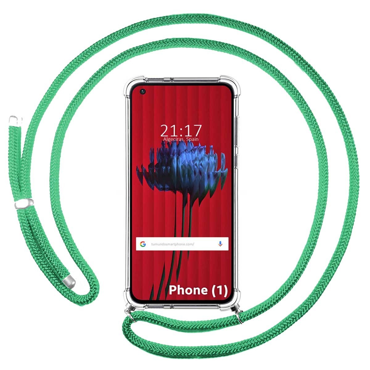 Funda Colgante Transparente para Nothing Phone 1 con Cordon Verde Agua