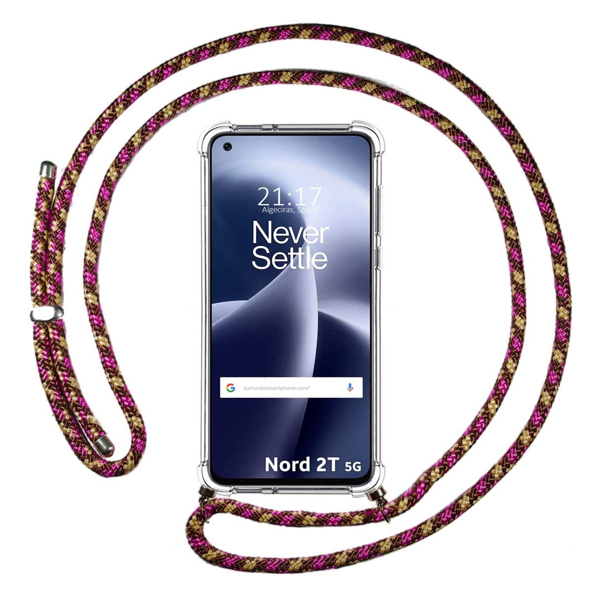 Funda Colgante Transparente para Oneplus Nord 2T 5G con Cordon Rosa / Dorado