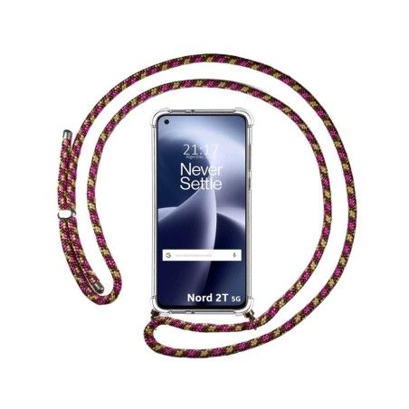 Funda Colgante Transparente para Oneplus Nord 2T 5G con Cordon Rosa / Dorado