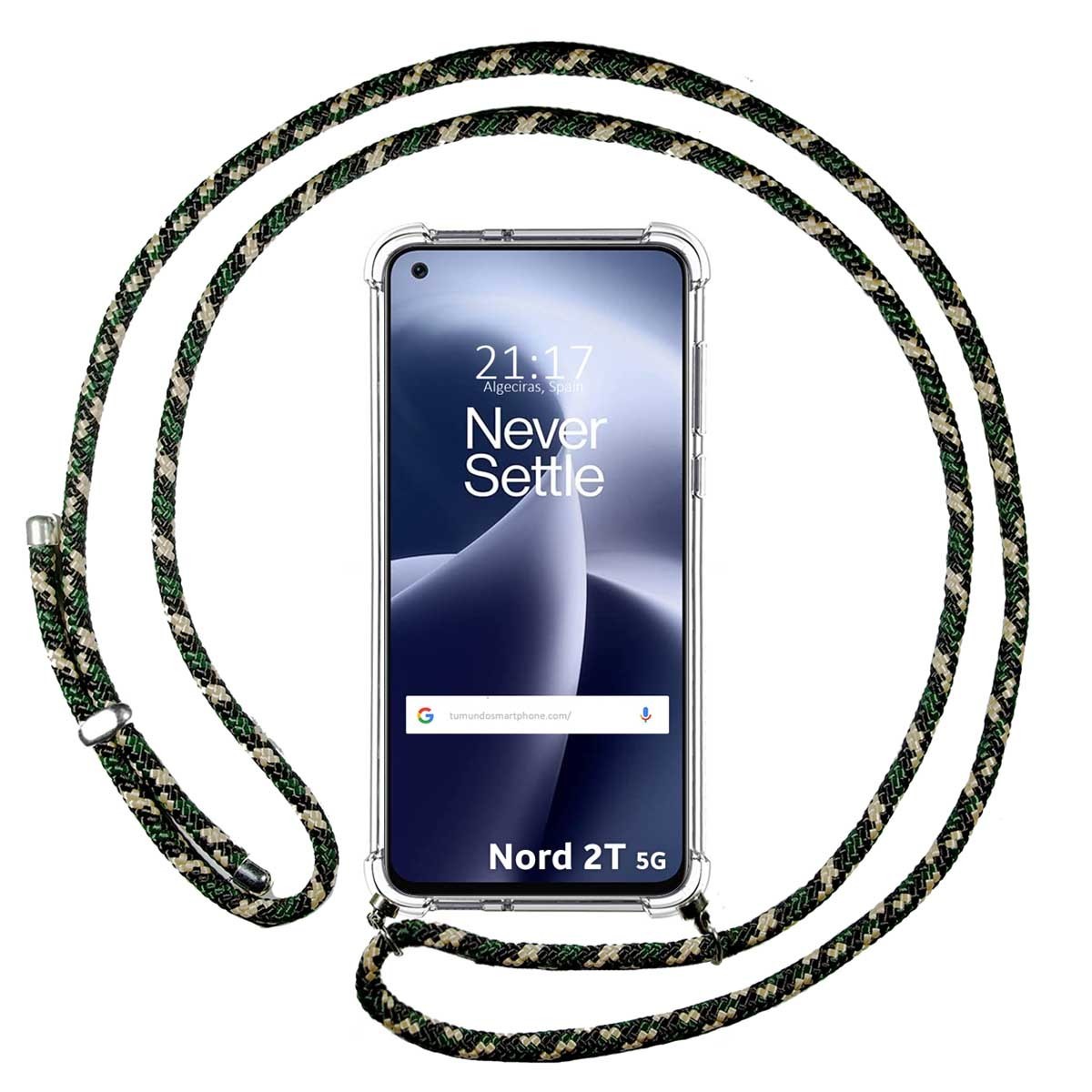 Funda Colgante Transparente para Oneplus Nord 2T 5G con Cordon Verde / Dorado