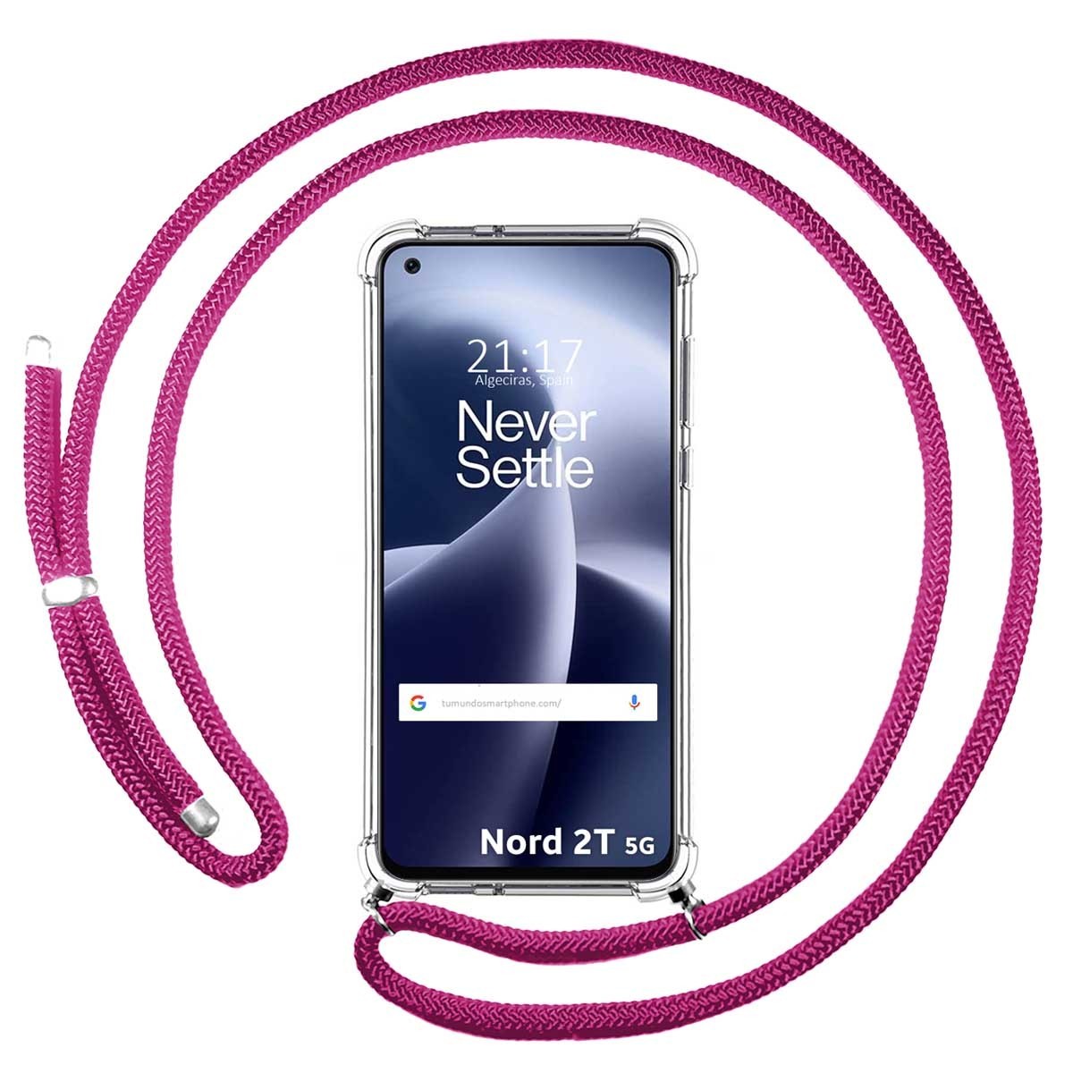 Funda Colgante Transparente para Oneplus Nord 2T 5G con Cordon Rosa Fucsia
