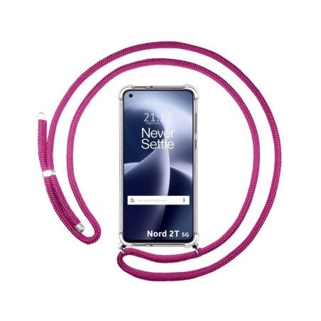Funda Colgante Transparente para Oneplus Nord 2T 5G con Cordon Rosa Fucsia