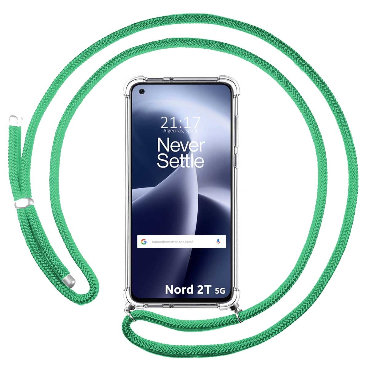 Funda Colgante Transparente para Oneplus Nord 2T 5G con Cordon Verde Agua
