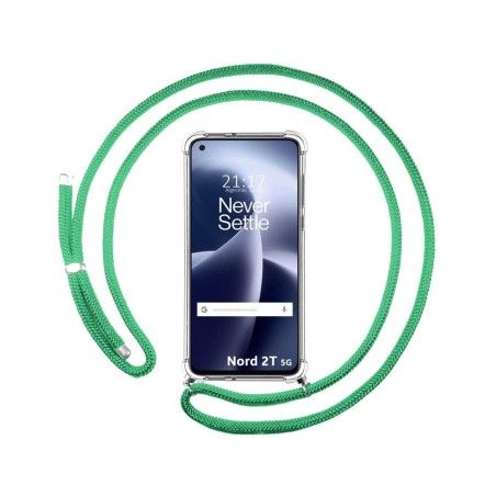 Funda Colgante Transparente para Oneplus Nord 2T 5G con Cordon Verde Agua