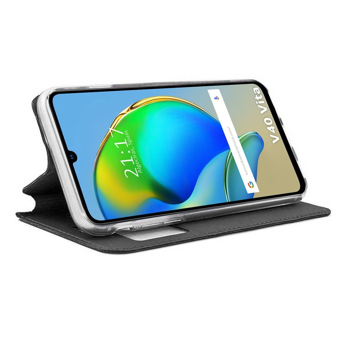 Funda Libro Soporte con Ventana para ZTE Blade V40 Vita color Negra