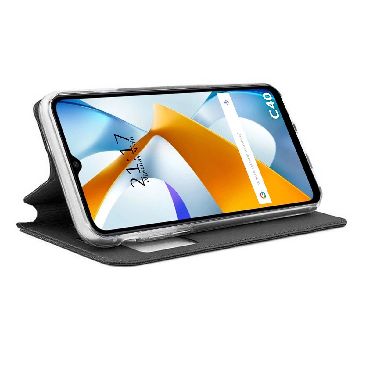 Funda Libro Soporte con Ventana para Xiaomi POCO C40 color Negra