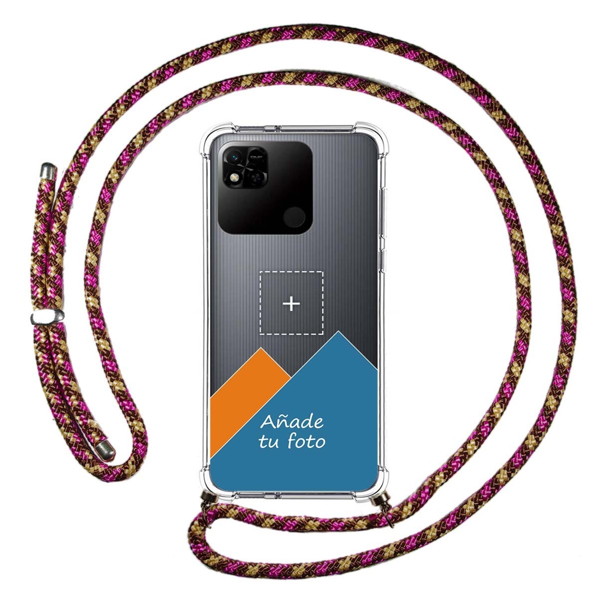 Personaliza tu Funda Colgante Transparente para Xiaomi Redmi 10A con Cordon Rosa / Dorado Dibujo Personalizada