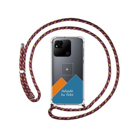 Personaliza tu Funda Colgante Transparente para Xiaomi Redmi 10A con Cordon Rosa / Dorado Dibujo Personalizada