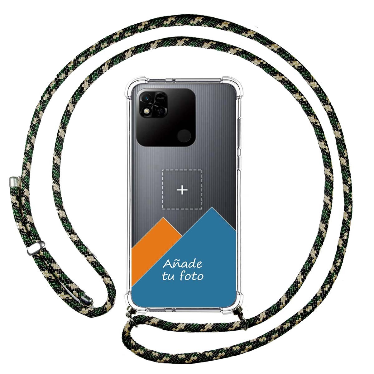 Personaliza tu Funda Colgante Transparente para Xiaomi Redmi 10A con Cordon Verde / Dorado Dibujo Personalizada