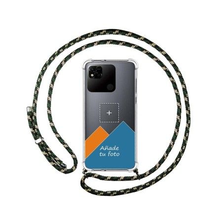 Personaliza tu Funda Colgante Transparente para Xiaomi Redmi 10A con Cordon Verde / Dorado Dibujo Personalizada