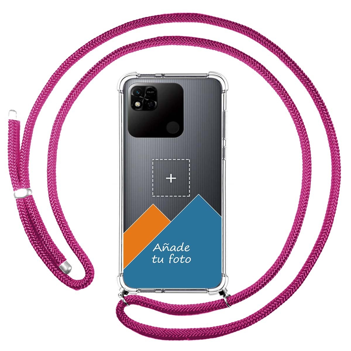 Personaliza tu Funda Colgante Transparente para Xiaomi Redmi 10A con Cordon Rosa Fucsia Dibujo Personalizada