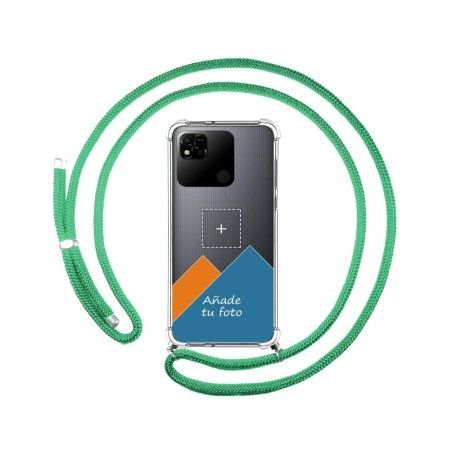 Personaliza tu Funda Colgante Transparente para Xiaomi Redmi 10A con Cordon Verde Agua Dibujo Personalizada