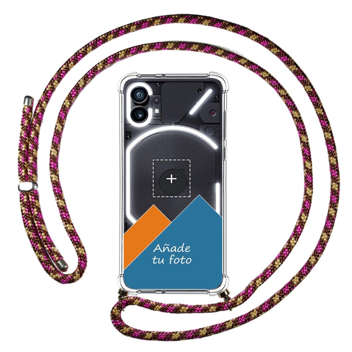 Personaliza tu Funda Colgante Transparente para Nothing Phone 1 con Cordon Rosa / Dorado Dibujo Personalizada