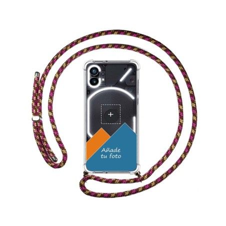 Personaliza tu Funda Colgante Transparente para Nothing Phone 1 con Cordon Rosa / Dorado Dibujo Personalizada