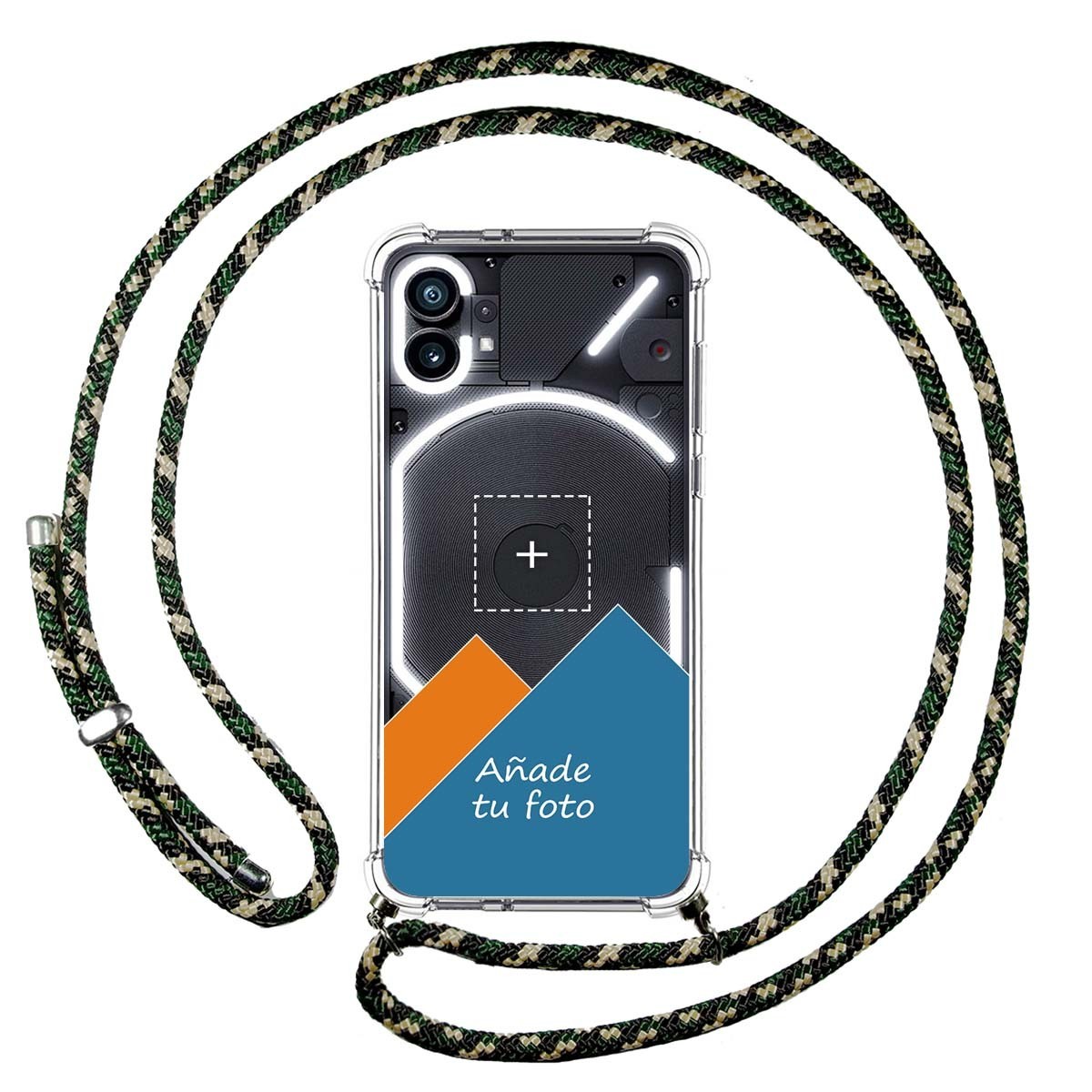 Personaliza tu Funda Colgante Transparente para Nothing Phone 1 con Cordon Verde / Dorado Dibujo Personalizada