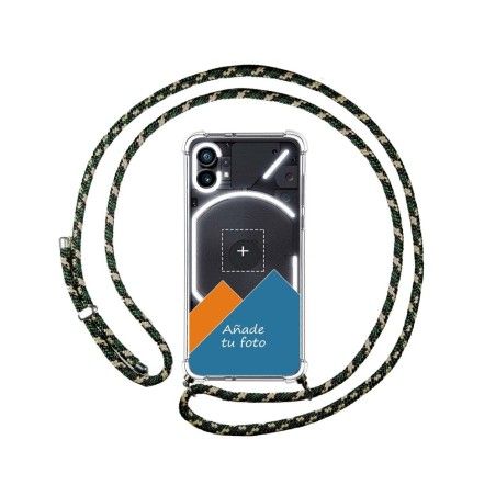 Personaliza tu Funda Colgante Transparente para Nothing Phone 1 con Cordon Verde / Dorado Dibujo Personalizada