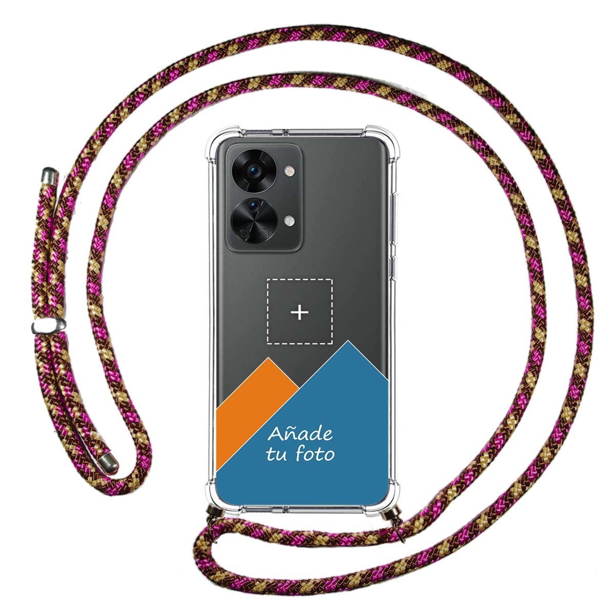 Personaliza tu Funda Colgante Transparente para Oneplus Nord 2T 5G con Cordon Rosa / Dorado Dibujo Personalizada