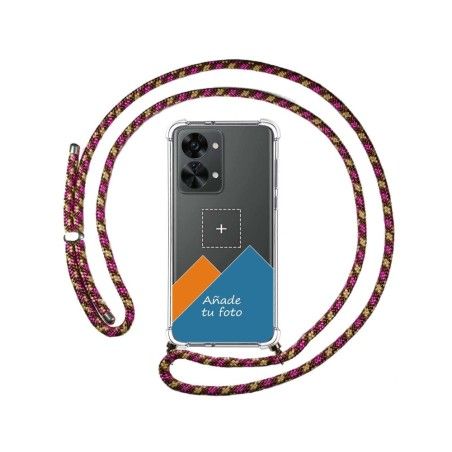 Personaliza tu Funda Colgante Transparente para Oneplus Nord 2T 5G con Cordon Rosa / Dorado Dibujo Personalizada