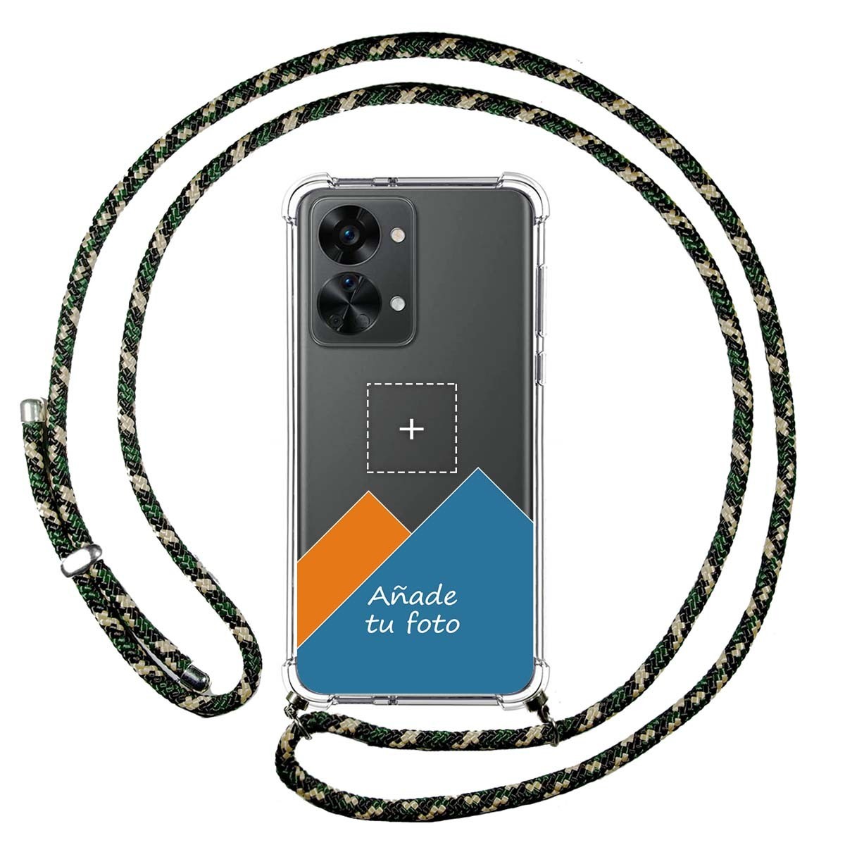 Personaliza tu Funda Colgante Transparente para Oneplus Nord 2T 5G con Cordon Verde / Dorado Dibujo Personalizada