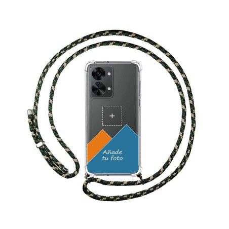 Personaliza tu Funda Colgante Transparente para Oneplus Nord 2T 5G con Cordon Verde / Dorado Dibujo Personalizada