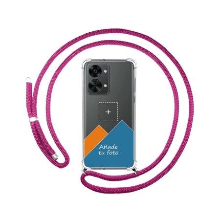 Personaliza tu Funda Colgante Transparente para Oneplus Nord 2T 5G con Cordon Rosa Fucsia Dibujo Personalizada