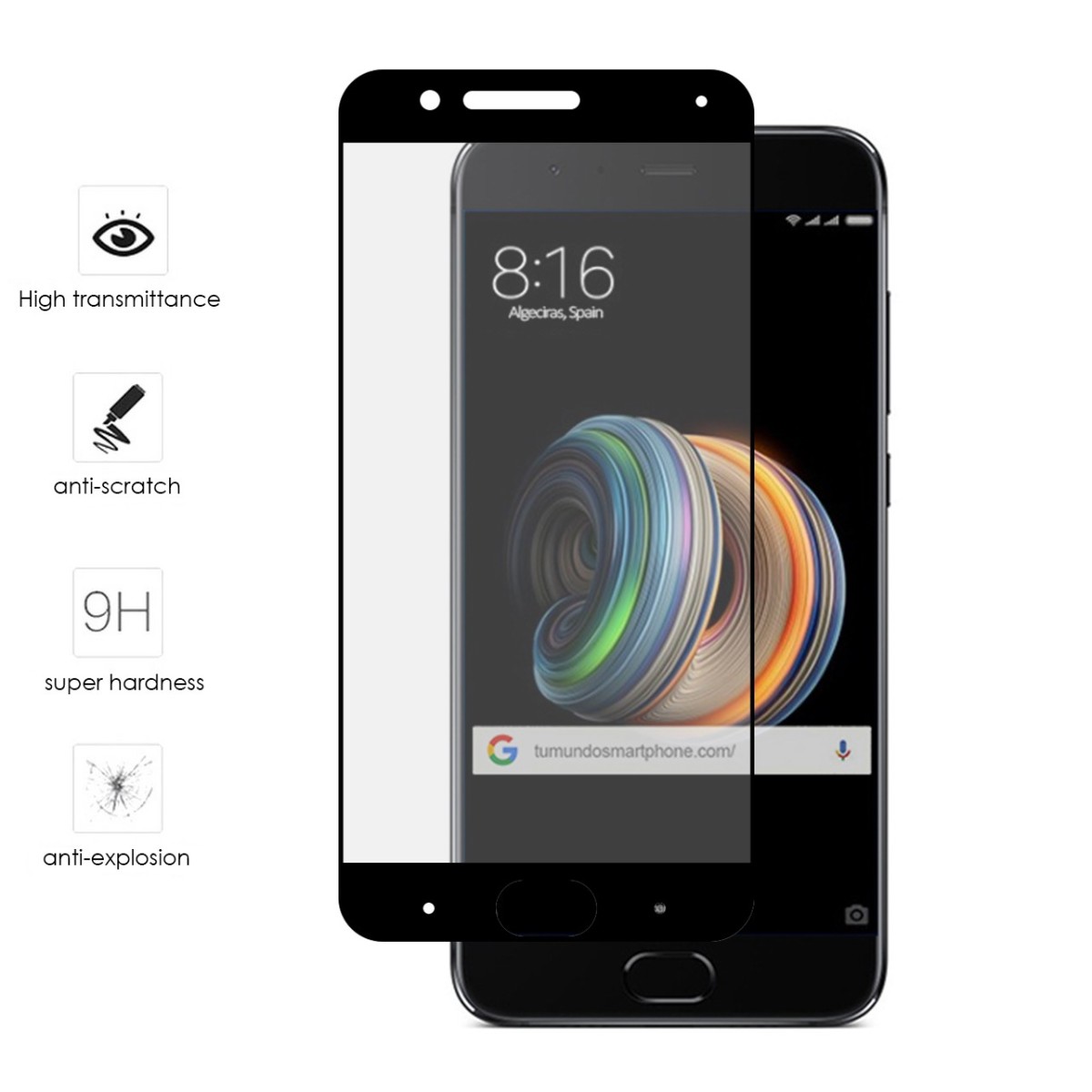 Protector Cristal Templado Frontal Completo Negro para Xiaomi Mi Note 3 5.5"" Vidrio