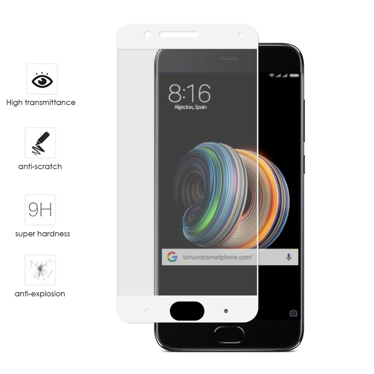 Protector Cristal Templado Frontal Completo Blanco para Xiaomi Mi Note 3 5.5"" Vidrio