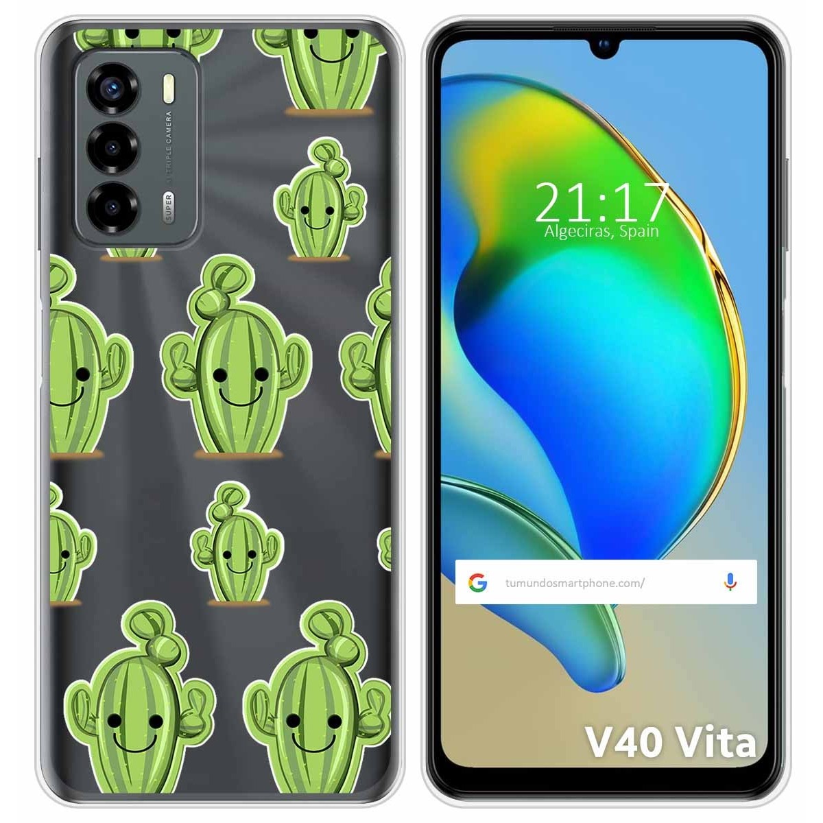 Funda Silicona Transparente para ZTE Blade V40 Vita diseño Cactus Dibujos