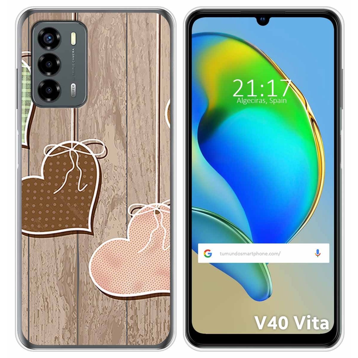 Funda Silicona para ZTE Blade V40 Vita diseño Corazones Madera Dibujos