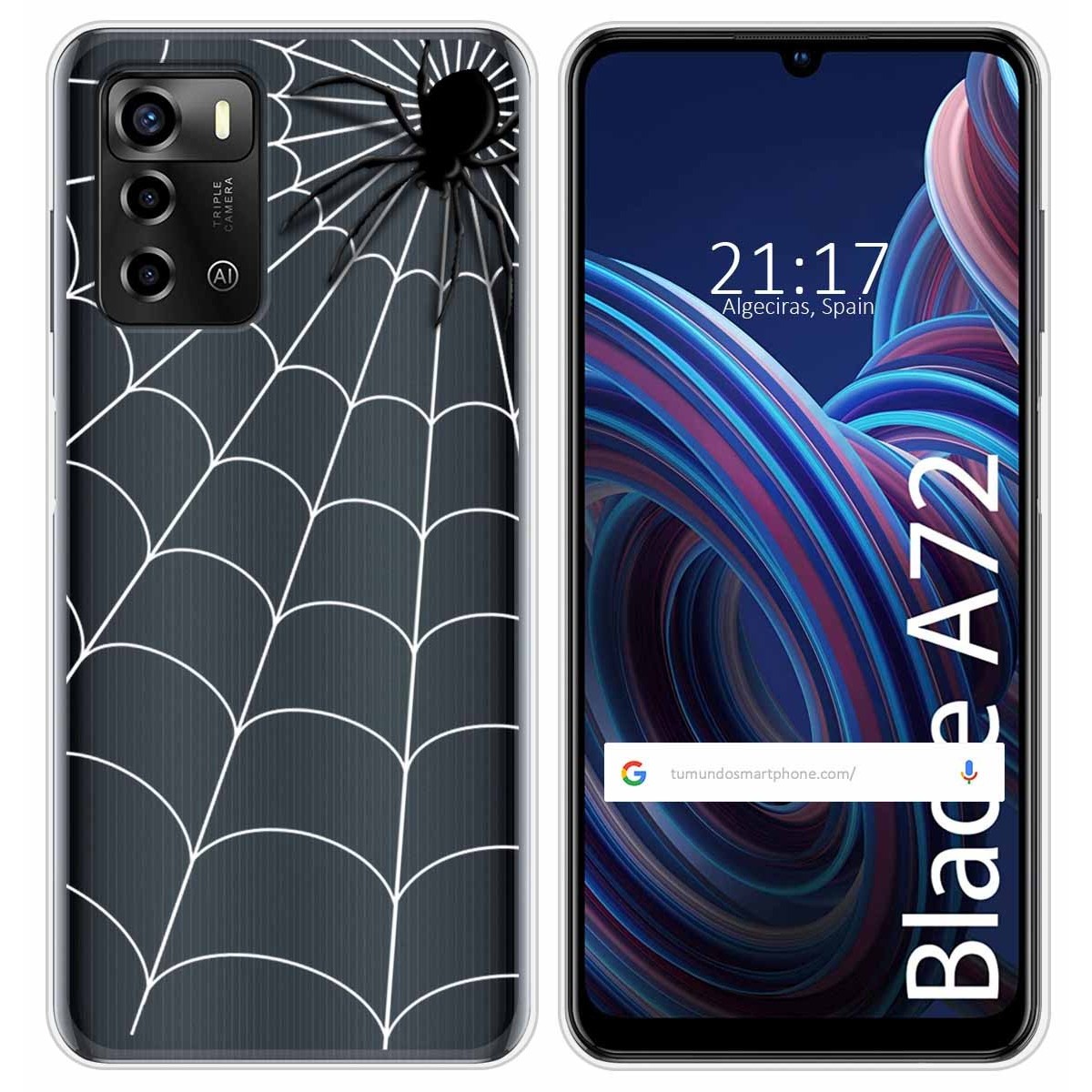 Funda Silicona Transparente para ZTE Blade A72 diseño Araña Dibujos