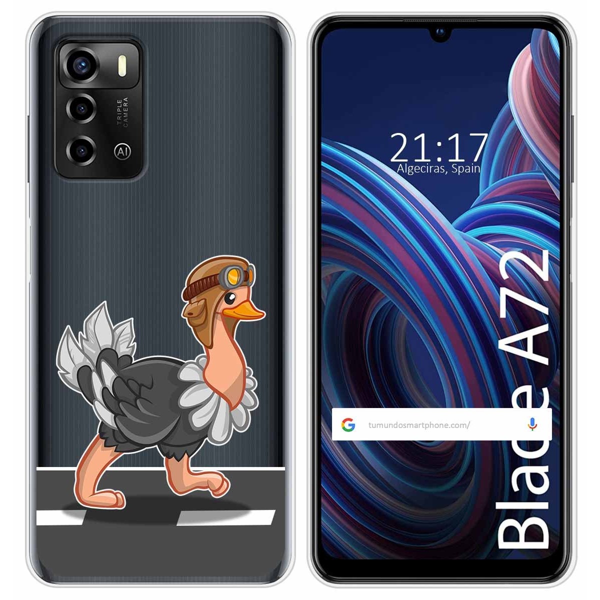 Funda Silicona Transparente para ZTE Blade A72 diseño Avestruz Dibujos