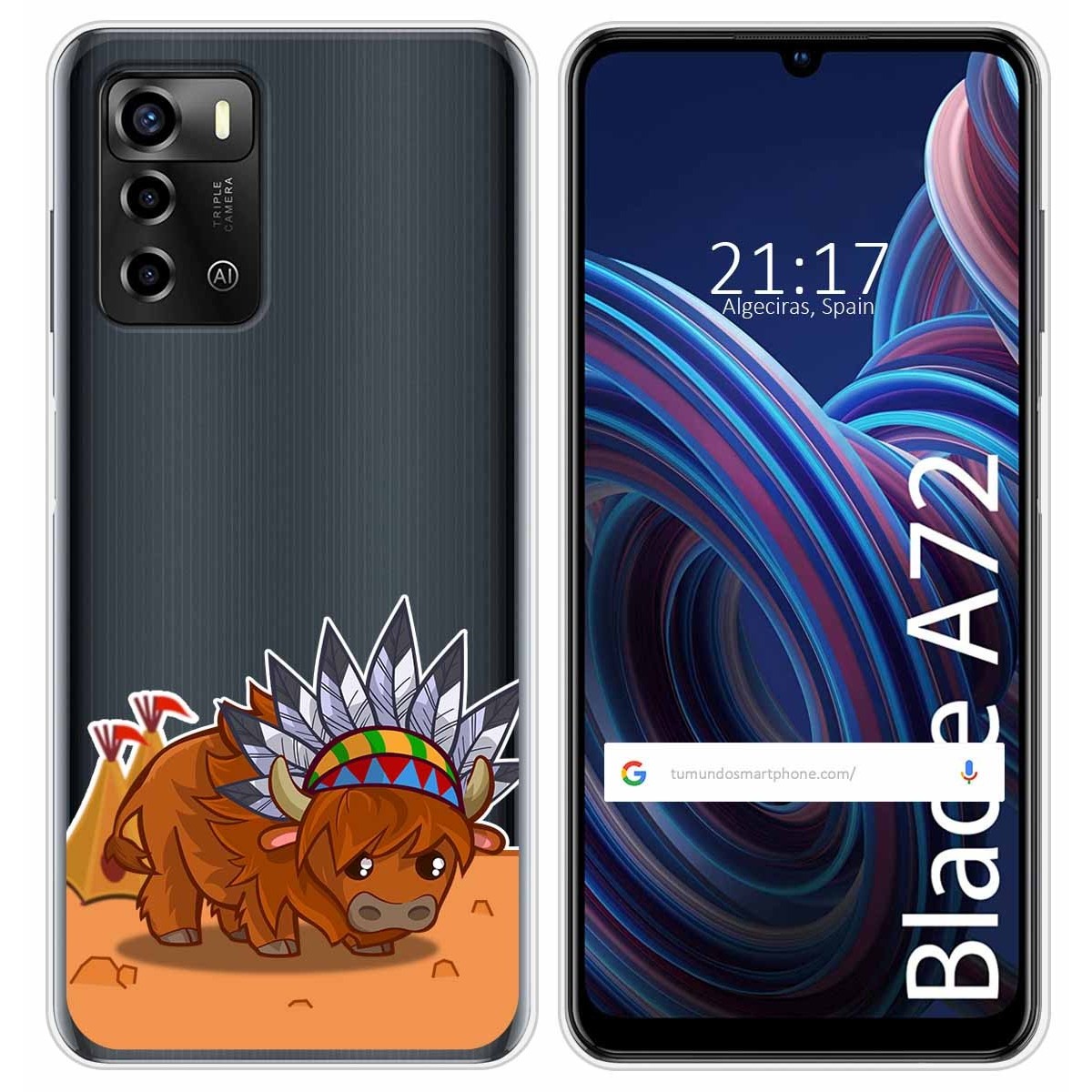 Funda Silicona Transparente para ZTE Blade A72 diseño Bufalo Dibujos