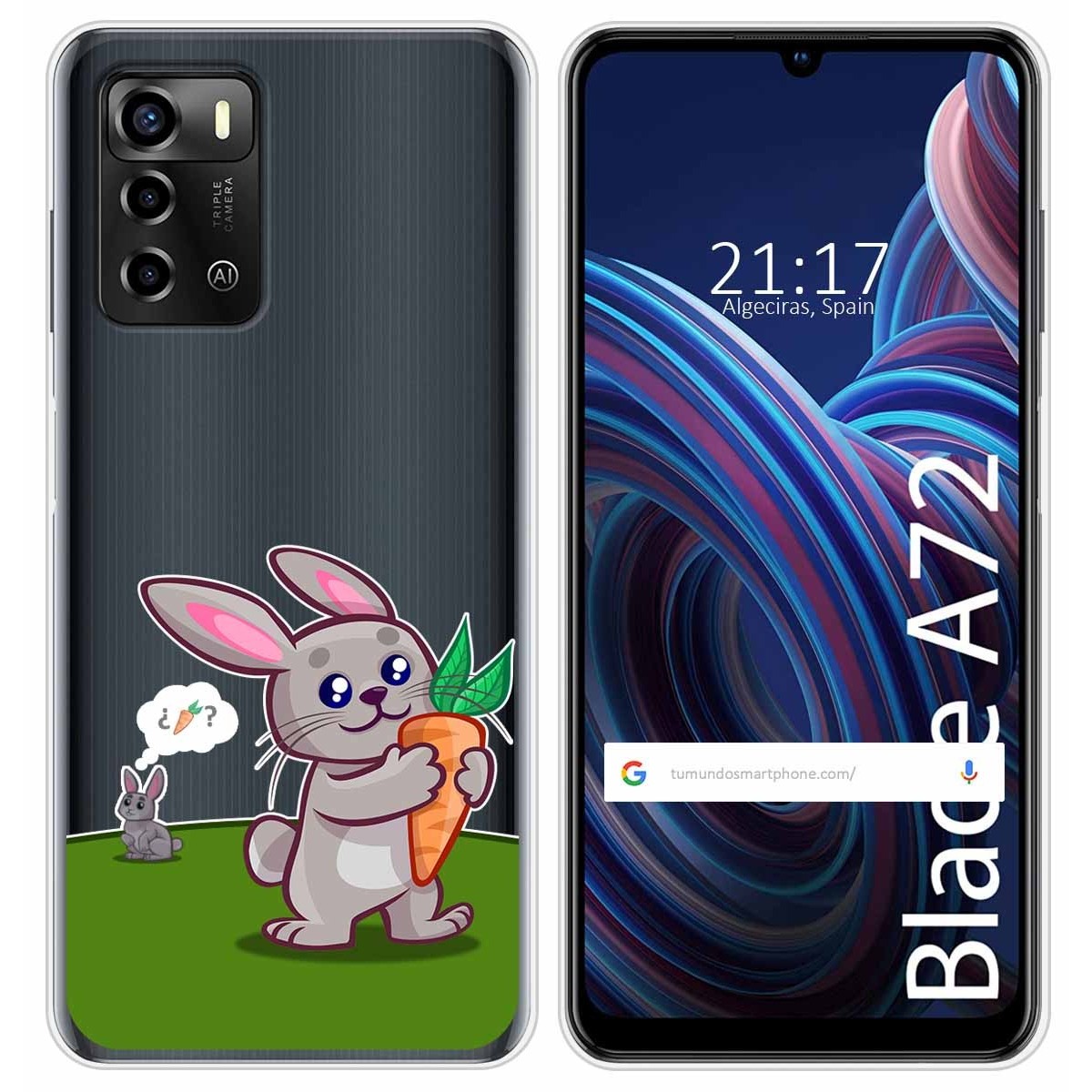Funda Silicona Transparente para ZTE Blade A72 diseño Conejo Dibujos