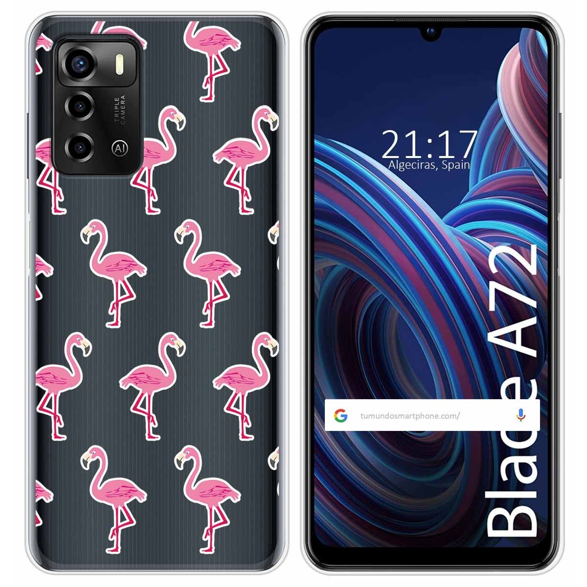 Funda Silicona Transparente para ZTE Blade A72 diseño Flamenco Dibujos