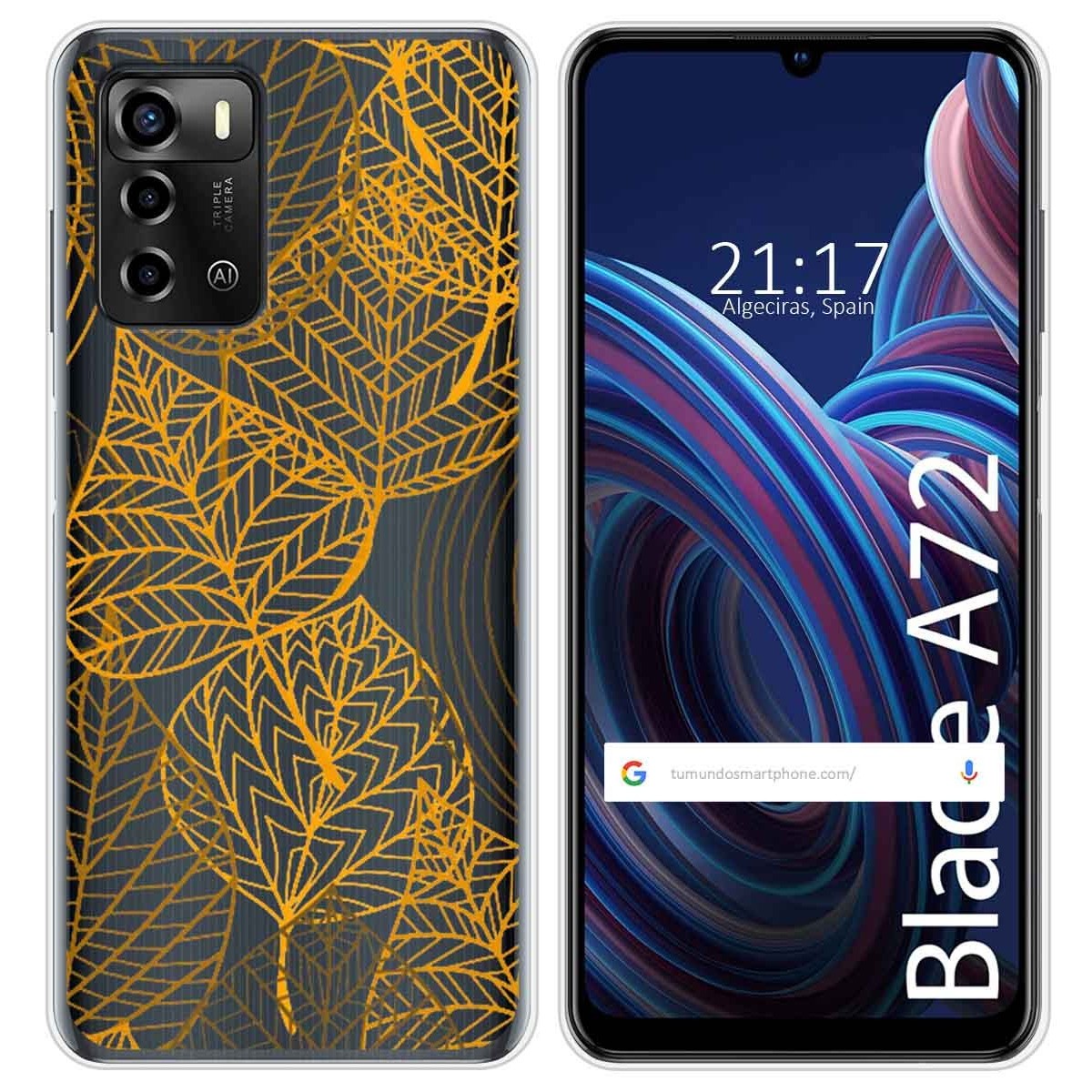 Funda Silicona Transparente para ZTE Blade A72 diseño Hojas Dibujos