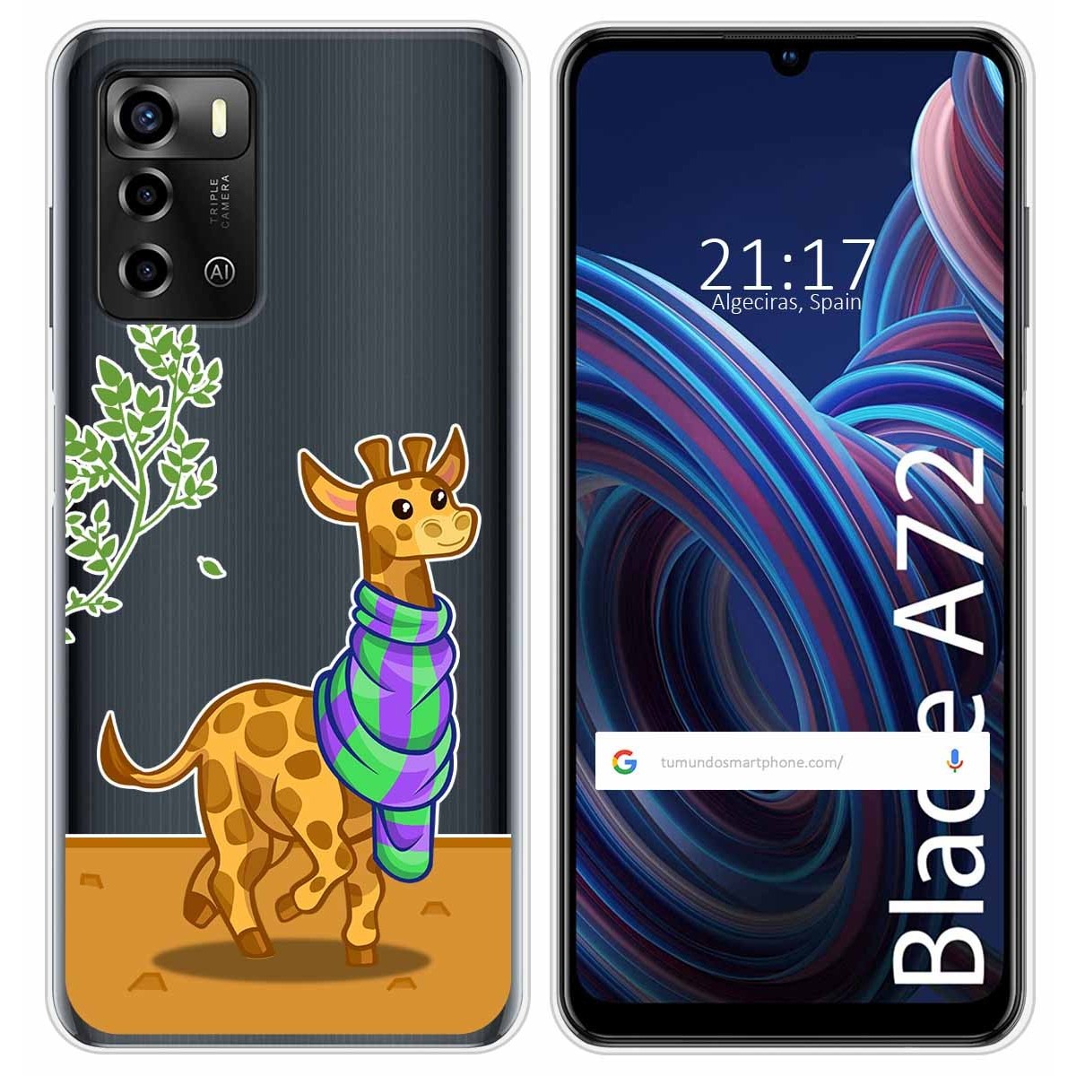 Funda Silicona Transparente para ZTE Blade A72 diseño Jirafa Dibujos