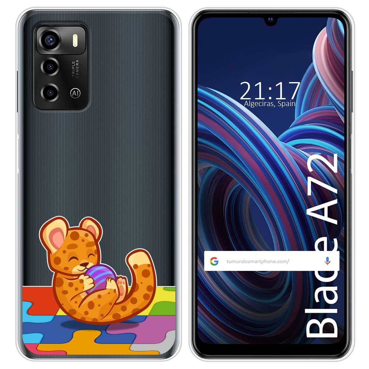 Funda Silicona Transparente para ZTE Blade A72 diseño Leopardo Dibujos