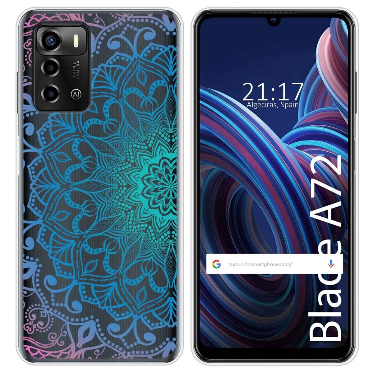 Funda Silicona Transparente para ZTE Blade A72 diseño Mandala Dibujos