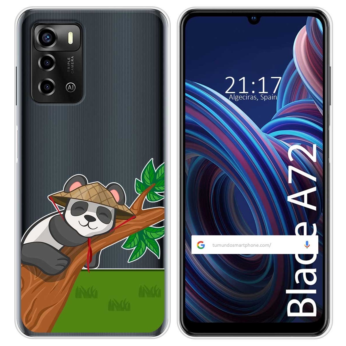 Funda Silicona Transparente para ZTE Blade A72 diseño Panda Dibujos