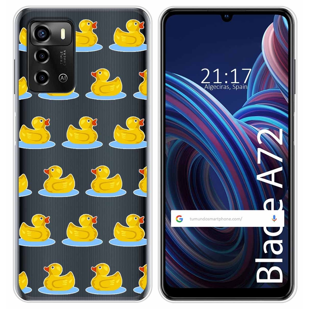 Funda Silicona Transparente para ZTE Blade A72 diseño Pato Dibujos