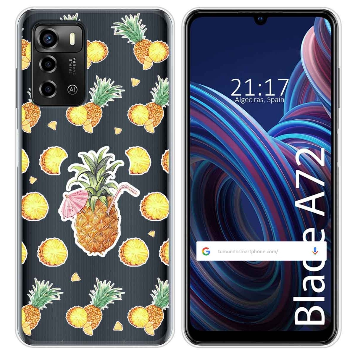 Funda Silicona Transparente para ZTE Blade A72 diseño Piña Dibujos