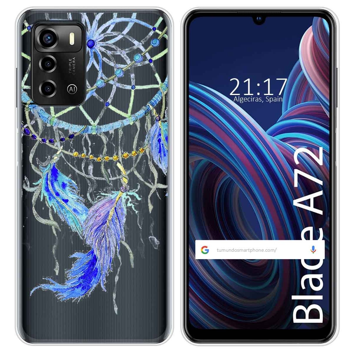 Funda Silicona Transparente para ZTE Blade A72 diseño Plumas Dibujos