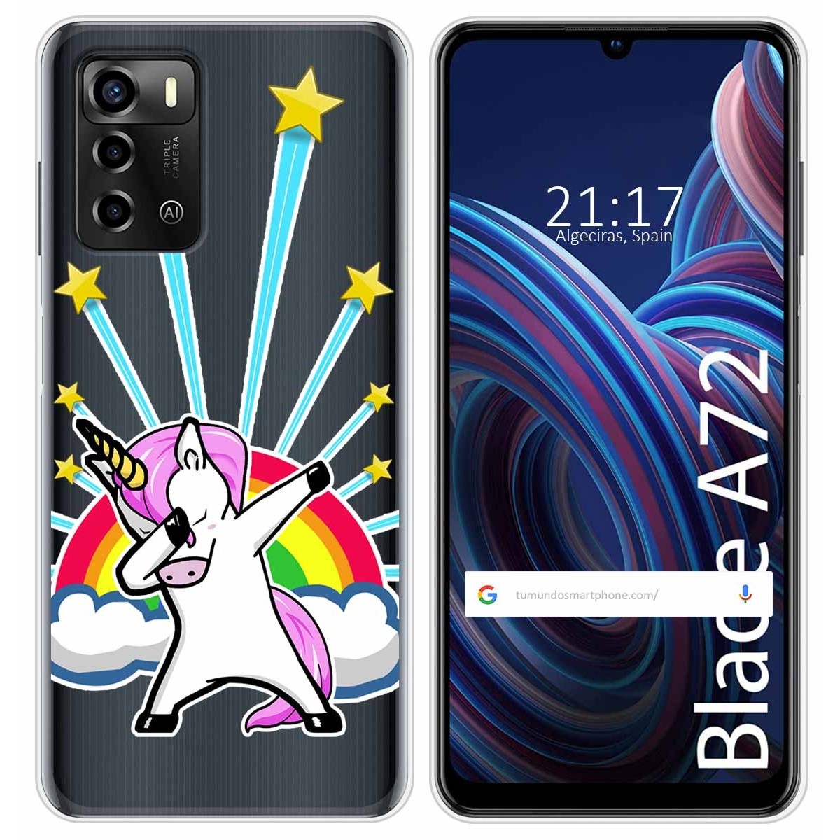 Funda Silicona Transparente para ZTE Blade A72 diseño Unicornio Dibujos