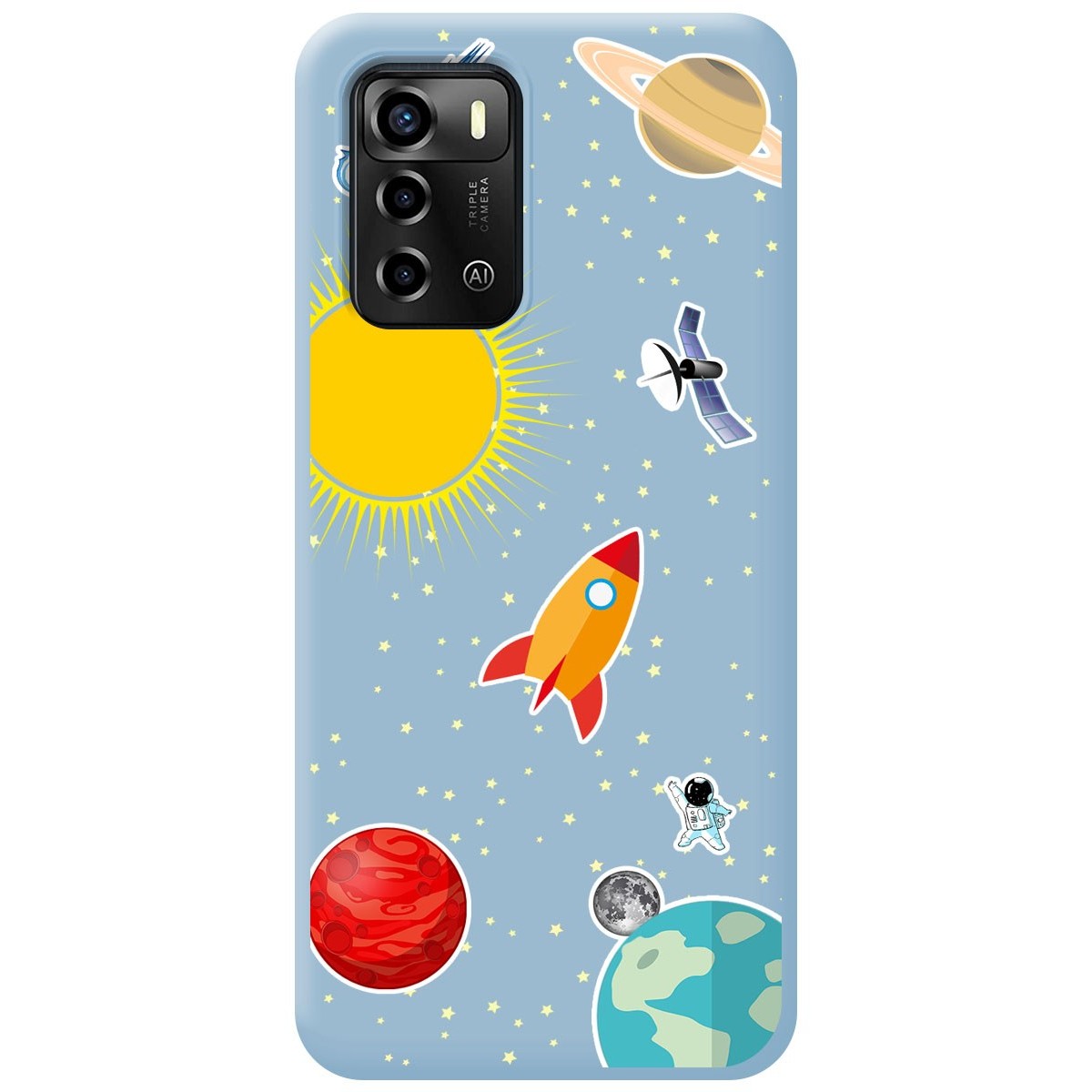 Funda Silicona Líquida Azul para ZTE Blade A72 diseño Espacio Dibujos