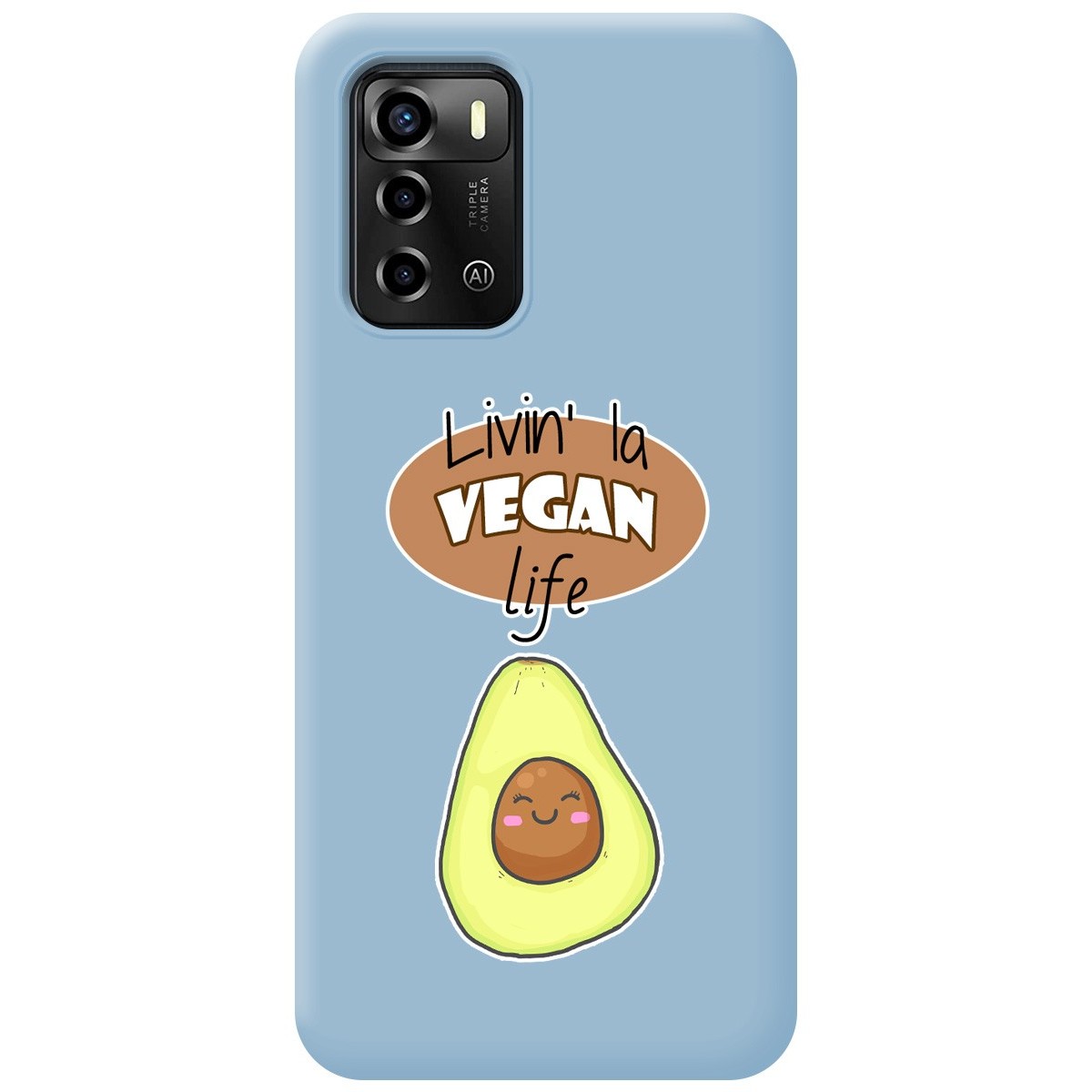 Funda Silicona Líquida Azul para ZTE Blade A72 diseño Vegan Life Dibujos
