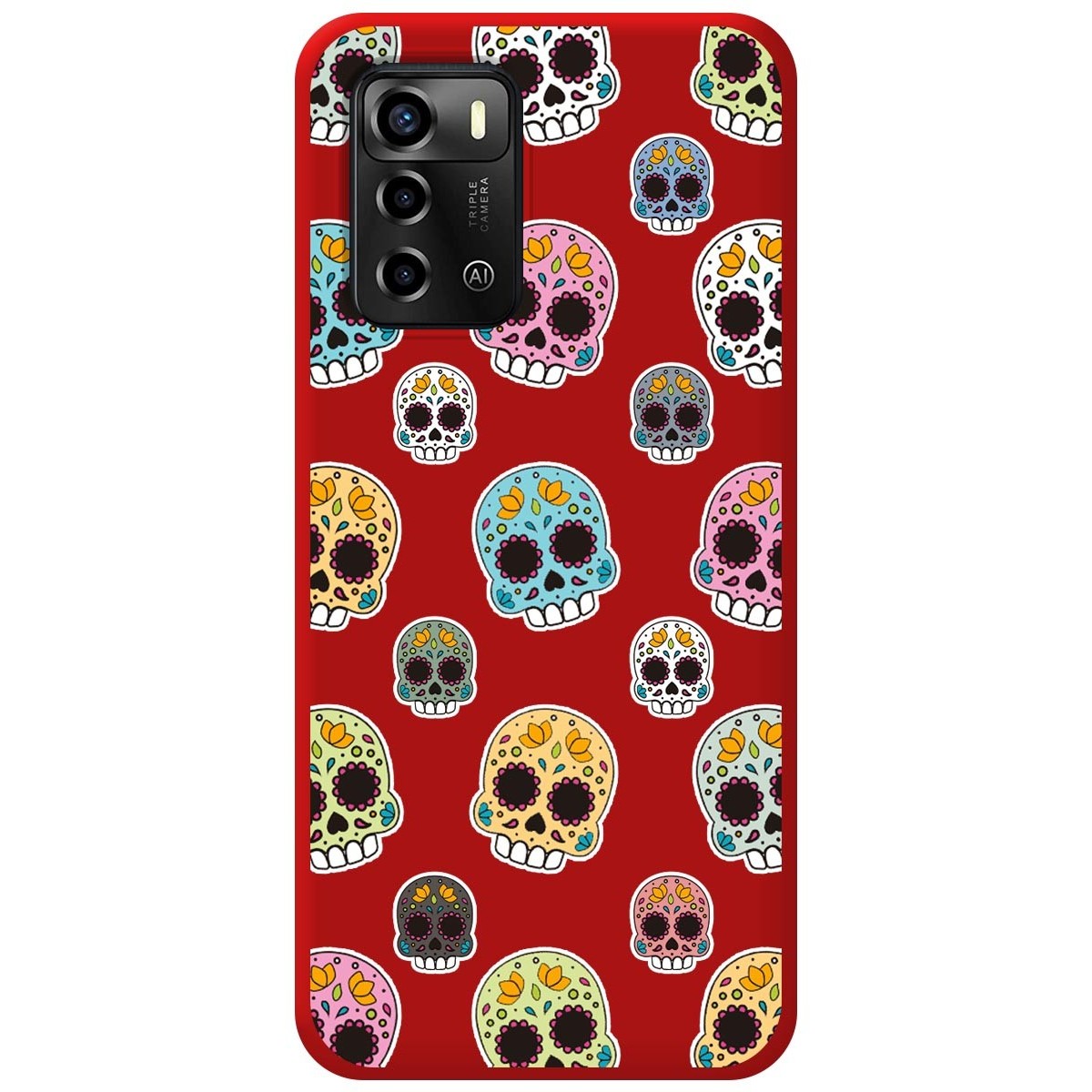 Funda Silicona Líquida Roja para ZTE Blade A72 diseño Catrina Dibujos