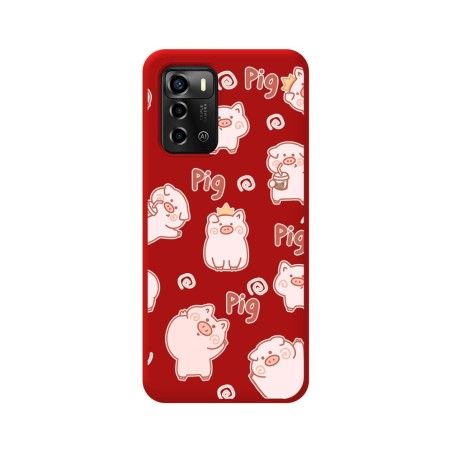 Funda Silicona Líquida Roja para ZTE Blade A72 diseño Cerdos Dibujos