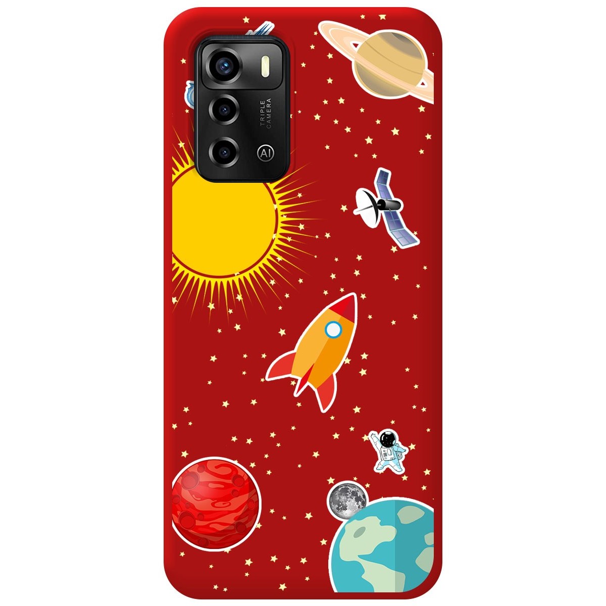 Funda Silicona Líquida Roja para ZTE Blade A72 diseño Espacio Dibujos